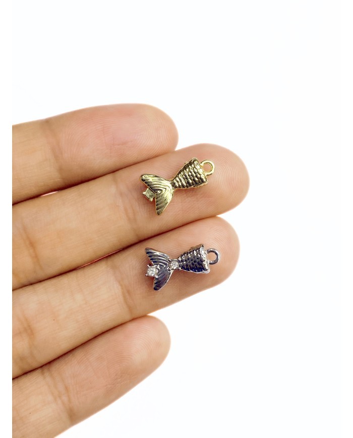Pirinç Zirkon Mineli Balık Kuyruğu Kolye Bileklik Ucu Charm Gümüş 1 Adet