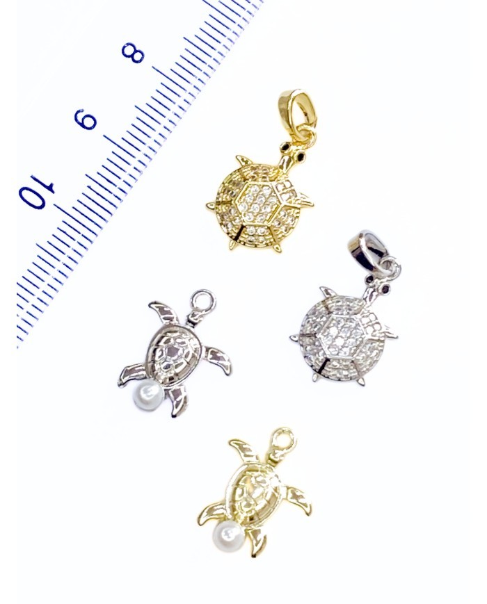 Pirinç Zirkon Taşlı Kaplumbağa Bileklik Ucu Charm Gümüş 1 Adet