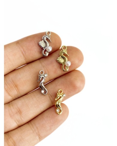 Pirinç Zirkon Taşlı Deniz Atı Bileklik Ucu Charm Gümüş 1 Adet