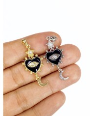 Pirinç Zirkon Taşlı Sallantılı Kalp Kolye Bileklik Ucu Charm Altın 1 Adet