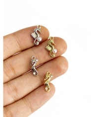 Pirinç Zirkon Mineli İncili Deniz Atı Bileklik Ucu Charm Gümüş 1 Adet