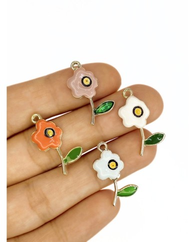 Pirinç Zirkon Mineli Çiçek Kolye Bileklik Ucu Charm Turuncu 1 Adet