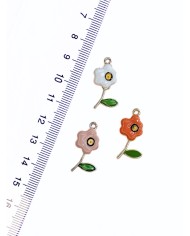 Pirinç Zirkon Mineli Çiçek Kolye Bileklik Ucu Charm Turuncu 1 Adet