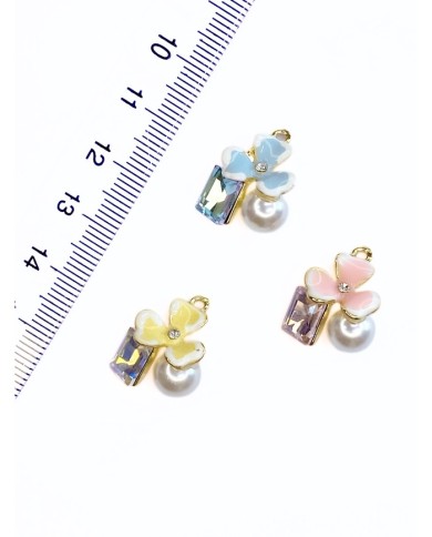 Pirinç Zirkon Mineli Çiçek Taşlı İncili Kolye Bileklik Ucu Charm Mavi 1 Adet