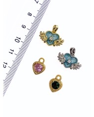 Pirinç Zirkon Taşlı Kalp Kanat Kolye Bileklik Ucu Charm Gümüş 1 Adet