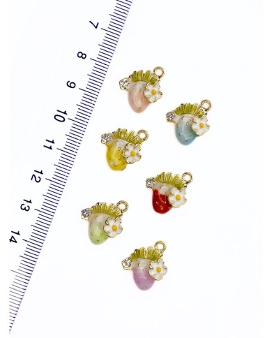 Pirinç Zirkon Taşlı Papatyalı Çilek Kolye Bileklik Ucu Charm Pembe 1 Adet