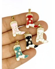 Pirinç Zirkon Mineli Kovboy Çizmesi Kolye Bileklik Ucu Charm Pembe 1 Adet