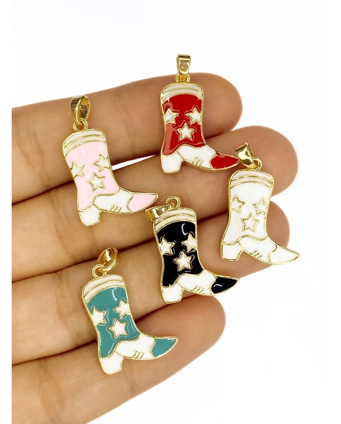 Pirinç Zirkon Mineli Kovboy Çizmesi Kolye Bileklik Ucu Charm Beyaz 1 Adet