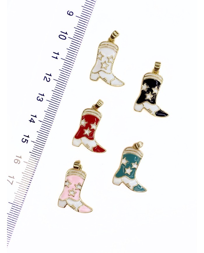 Pirinç Zirkon Mineli Kovboy Çizmesi Kolye Bileklik Ucu Charm Siyah 1 Adet