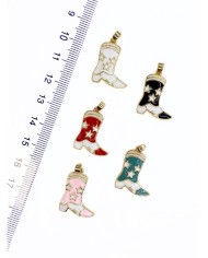 Pirinç Zirkon Mineli Kovboy Çizmesi Kolye Bileklik Ucu Charm Siyah 1 Adet