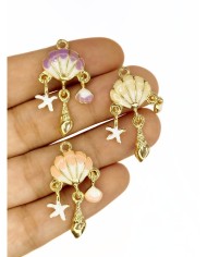 Pirinç Zirkon Mineli Sallantılı Deniz Kabuğu Kolye Bileklik Ucu Charm Turuncu 1 Adet