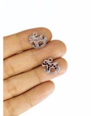 Pirinç Zirkon Taşlı Oyuncak At Kolye Bileklik Ucu Charm Pembe 1 Adet