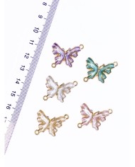 Pirinç Zirkon Taşlı Kelebek Kolye Bileklik Ucu Charm Mor 1 Adet