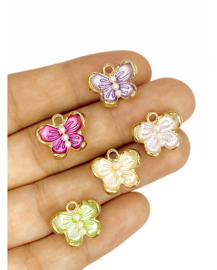 Pirinç Zirkon Mineli İncili Kelebek Kolye Bileklik Ucu Charm Mor 1 Adet