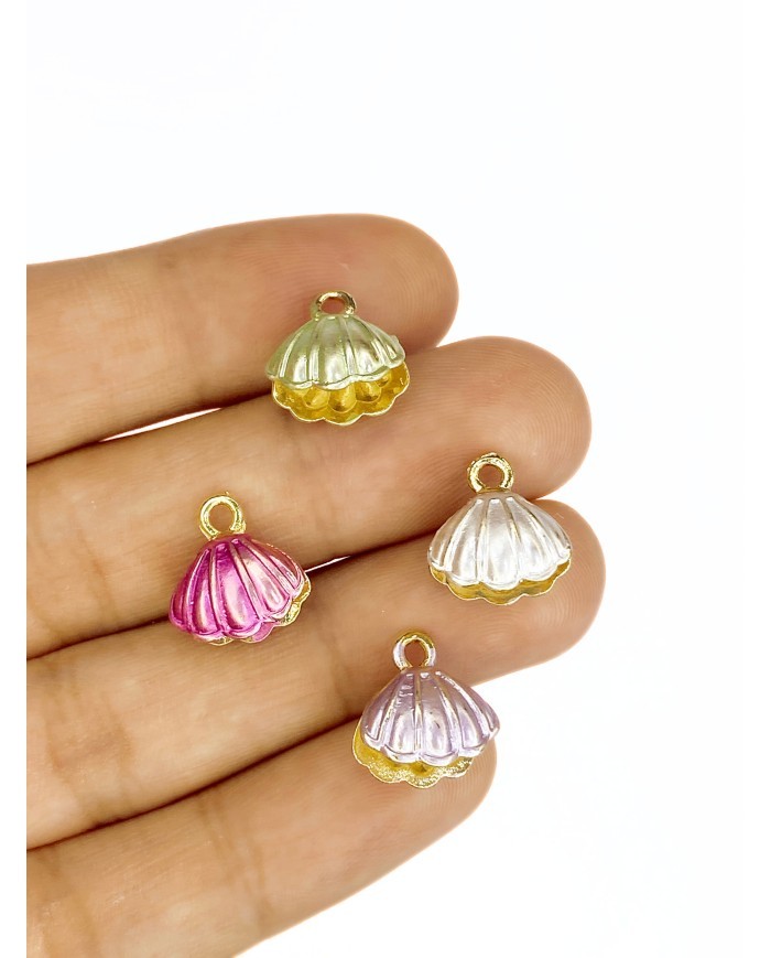 Pirinç Zirkon Mineli İstiridye Kolye Bileklik Ucu Charm Yeşil 1 Adet