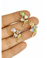 Pirinç Zirkon Taşlı Kalp Gül Kolye Bileklik Ucu Charm Pembe 1 Adet