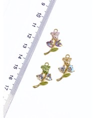 Pirinç Zirkon Taşlı Kalp Gül Kolye Bileklik Ucu Charm Sarı 1 Adet