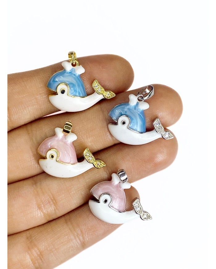 Pirinç Zirkon Taşlı Gül Kolye Bileklik Ucu Charm Gümüş Mavi 1 Adet