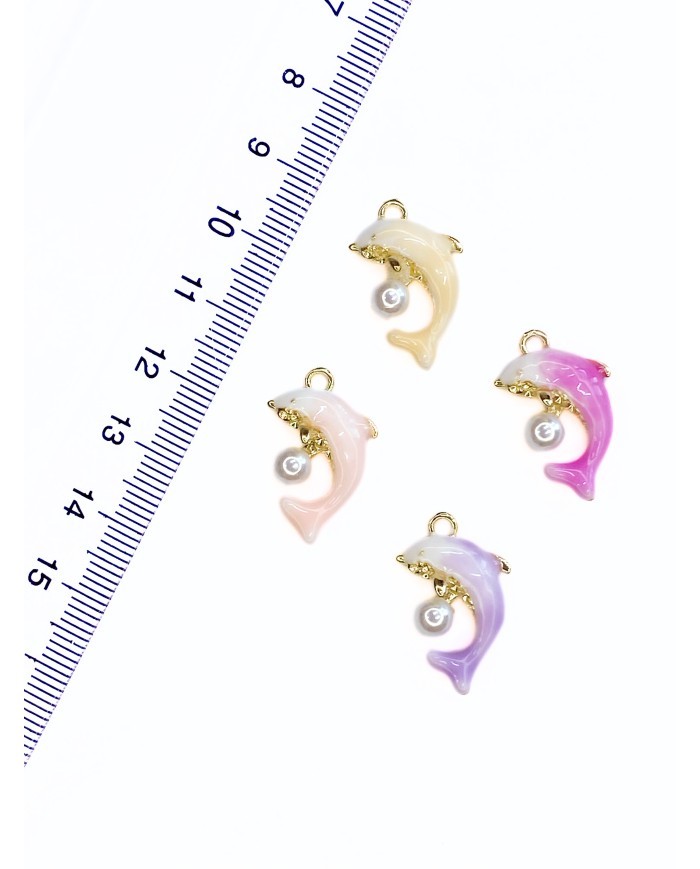 Pirinç Zirkon Mineli İncili Yunus Balığı Kolye Bileklik Ucu Charm Sarı 1 Adet