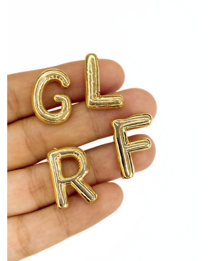 Zamak Lak Kaplama Geçme Balon Harf Kolye Bileklik Ucu Charm Altın 17x22mm 1 Adet