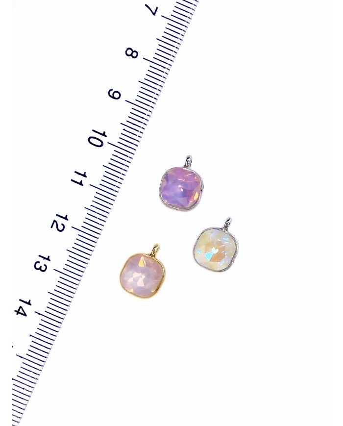 Pirinç Zirkon Taşlı Kare Kolye Bileklik Ucu Charm Pembe 1 Adet