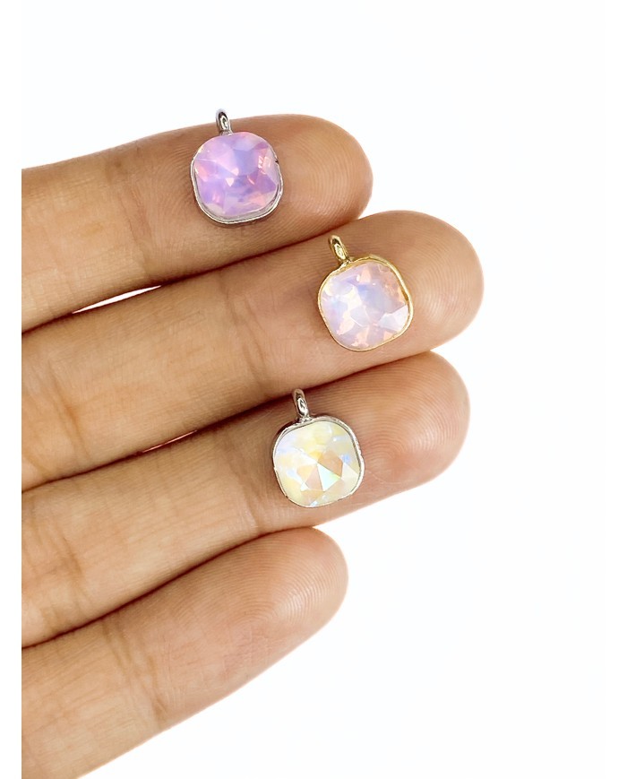 Pirinç Zirkon Taşlı Kare Kolye Bileklik Ucu Charm Beyaz 1 Adet