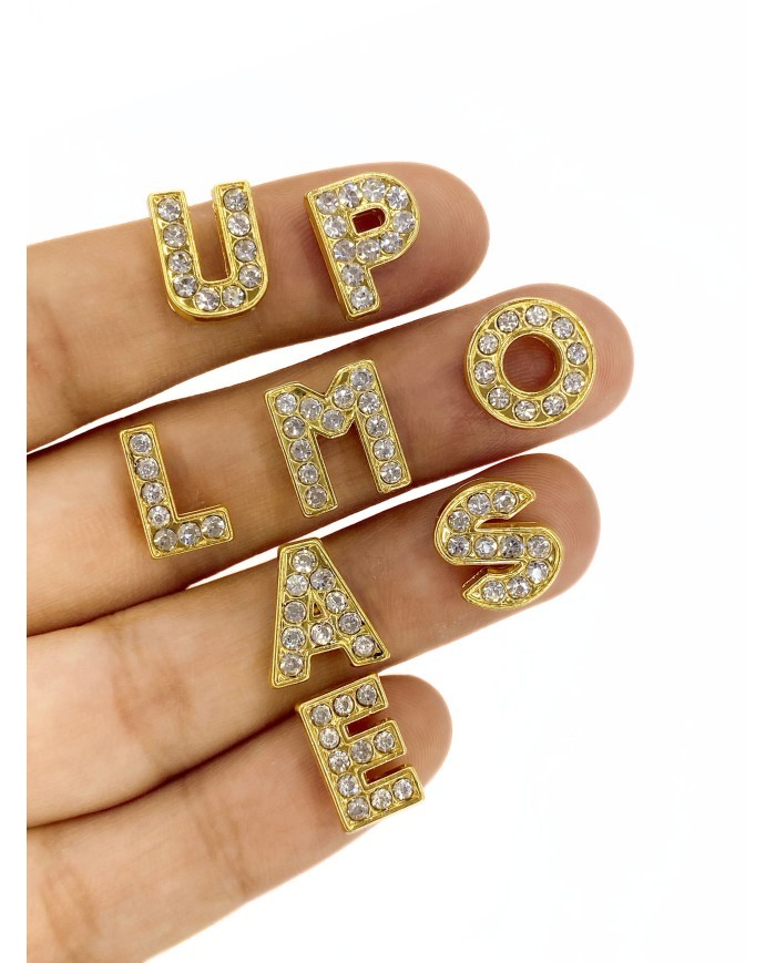Lak Kaplama Geçme Zirkon Taşlı Harf Kolye Bileklik Ucu Charm Altın 15x15mm 1 Adet