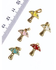 Pirinç Zirkon Mineli Mantar Kolye Bileklik Ucu Charm Pembe 1 Adet