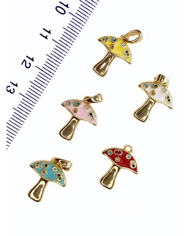 Pirinç Zirkon Mineli Mantar Kolye Bileklik Ucu Charm Sarı 1 Adet