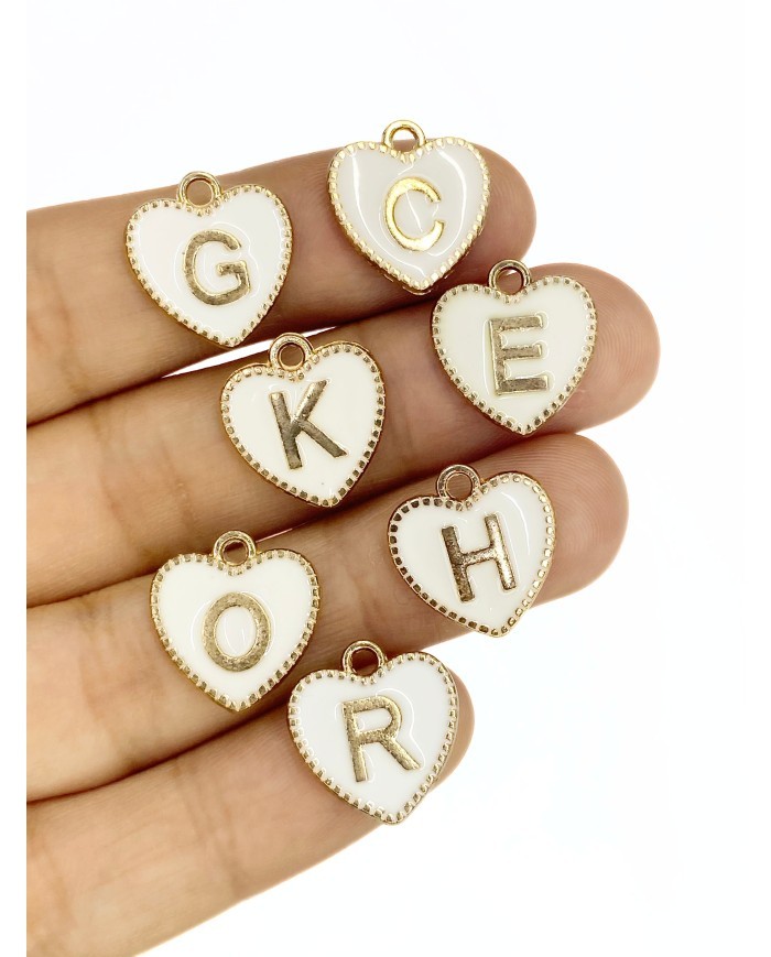 Zamak Lak Kaplama Mineli Harf Kolye Bileklik Ucu Charm 17x16mm 1 Adet