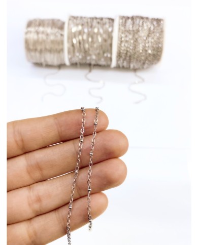 Çelik Zincir Sf 235 Boncuklu Kolye Bileklik Nikel Renk 3x3mm - 1m