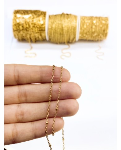Çelik Zincir Sf 235 Boncuklu Kolye Bileklik Altın Renk 3x3mm - 1m