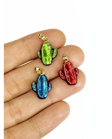 Pirinç Zirkon Mineli Kaktüs Kolye Bileklik Ucu Charm Mavi 1 Adet