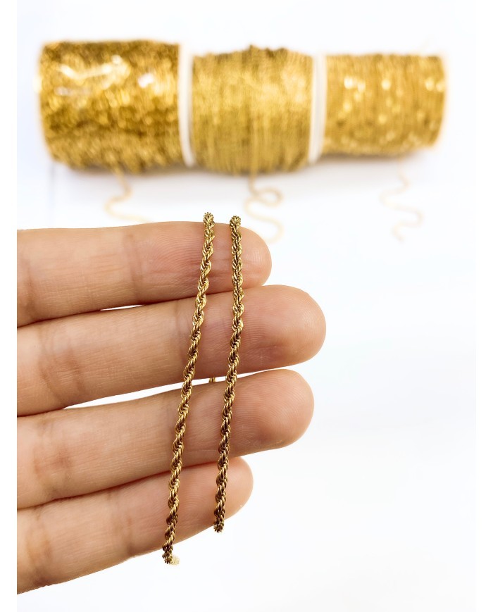 Çelik Burgu Zincir Kolye Bileklik Altın Renk 3x4mm - 1m