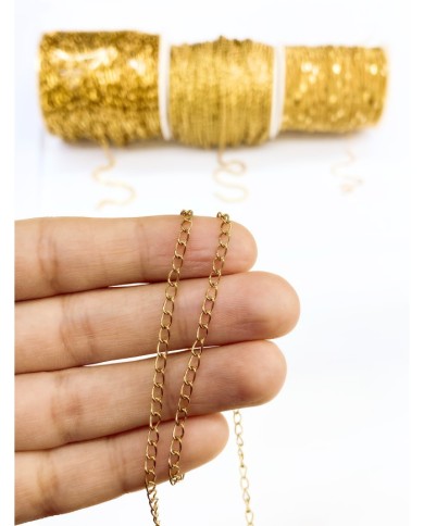 Çelik Uzatma Zinciri Kolye Bileklik Altın Renk 3x4mm - 1m