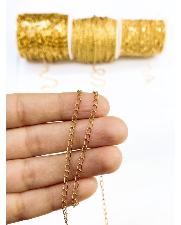Çelik Uzatma Zinciri Kolye Bileklik Altın Renk 3x4mm - 1m