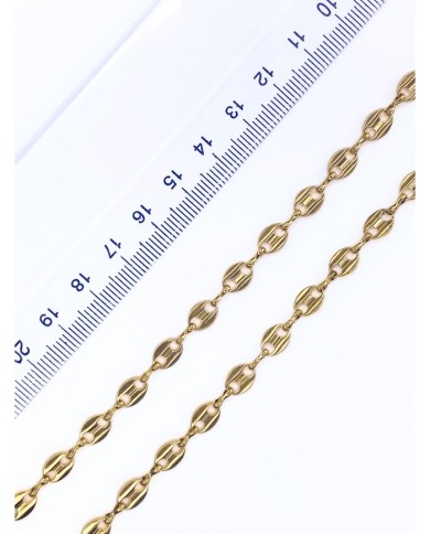 Çelik Kahve Çekirdeği Zincir Kolye Bileklik Altın Renk 6x8mm - 1m