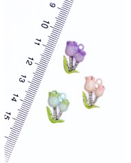 Pirinç Zirkon Taşlı Lale Kolye Bileklik Ucu Charm Mor 1 Adet