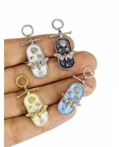 Pirinç Zirkon Mineli Plaka Kelebek Lale Kolye Bileklik Ucu Charm Mavi 1 Adet