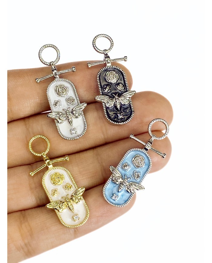 Pirinç Zirkon Mineli Plaka Kelebek Lale Kolye Bileklik Ucu Charm Altın 1 Adet