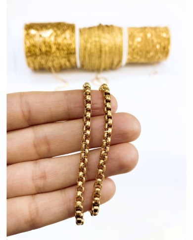 Çelik Geçmeli Kare Zincir Kolye Bileklik Altın Renk 4x4mm - 1m