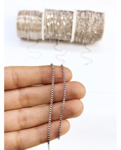 Çelik Kare Geçme Zincir Kolye Bileklik Nikel Renk 2x2mm - 1m
