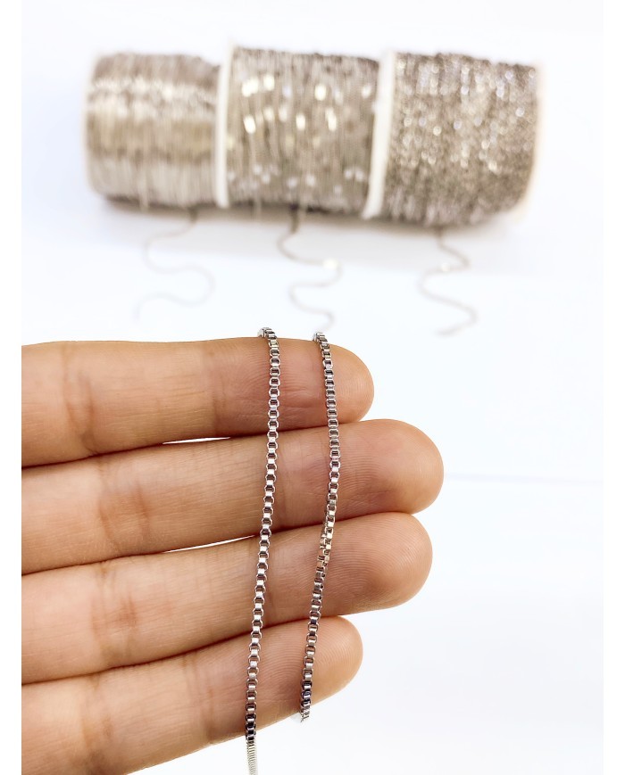 Çelik Kare Geçme Zincir Kolye Bileklik Nikel Renk 2x2mm - 1m
