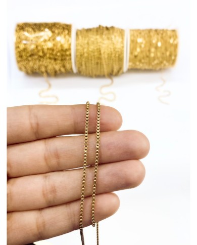 Çelik Kare Geçme Zincir Kolye Bileklik Altın Renk 2x2mm - 1m