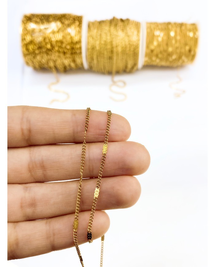 Çelik Ara Ezmeli Zincir Kolye Bileklik Altın Renk 2x3mm - 1m