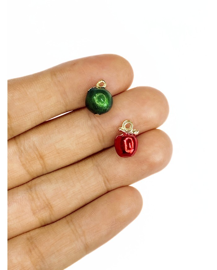Pirinç Zirkon Mineli Elma Kolye Bileklik Ucu Charm Kırmızı 1 Adet
