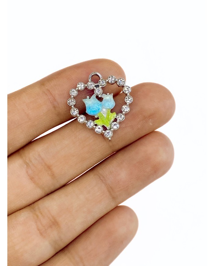 Pirinç Zirkon Taşlı Kalpli Gül Bileklik Ucu Charm 1 Adet