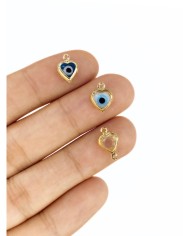 Pirinç Zirkon Mineli Kalp Kolye Bileklik Ucu Charm Lacivert 1 Adet