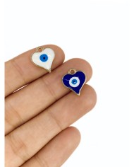 Pirinç Zirkon Mineli Kalp Kolye Bileklik Ucu Charm Lacivert 1 Adet