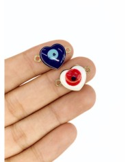 Pirinç Zirkon Mineli Nazar Kalp Kolye Bileklik Ucu Charm Beyaz 1 Adet